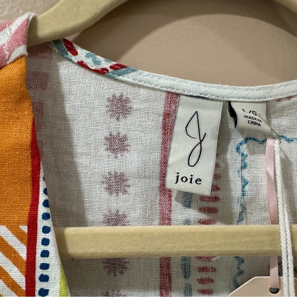 Joie Women L White Top Fruits Print Linen Rayon Tie Front 3/4 Sleeve Summer - Picture 7 of 9